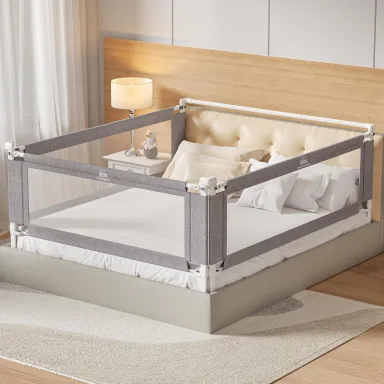 3-Piece Queen Size Bed Rail for Toddlers - Height Adjustable Baby Bed Rail Guard with Headboard Rod,Safety Bed Rails for Queen Size Bed with Child Lock(78.74x78.74x59Inch