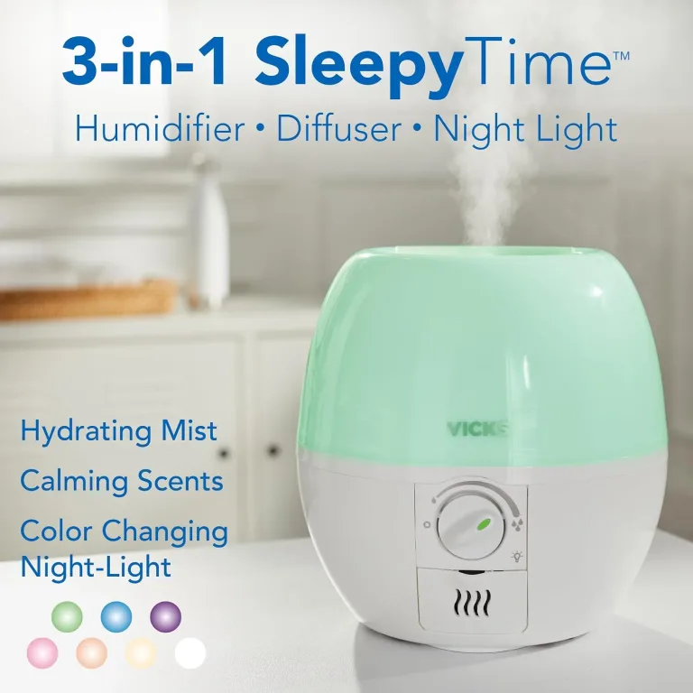 Vicks Humidifier 3-in-1 SleepyTime Cool Mist Humidifier for Nursery, White, photo 3