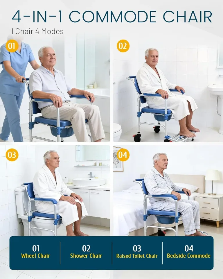 Bedside Commode Chair with Wheels, 3-1 Shower Wheelchair for Senior, photo 2
