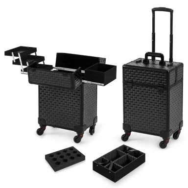 Arous Rolling Train Makeup Case Cosmetology Case on Wheels, Black