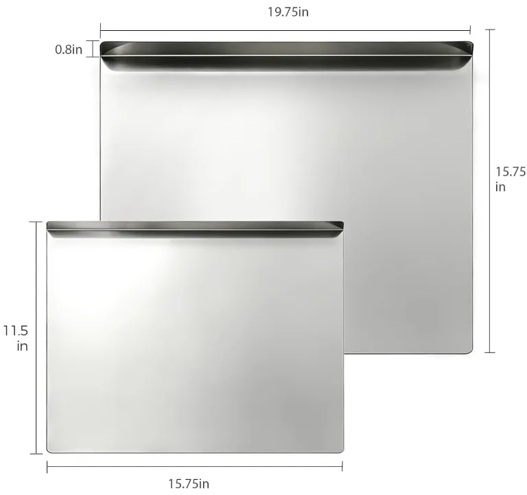 2PCS Large Stainless Steel Cutting Boards with Lip, Kneading Cutting Board Mats, Metal Cutting Board for Meat, Fruits, Vegetables, Bread, Baking, Non Adhesive (19.75" x 15.75", 15.75" x 11.5"), photo 3