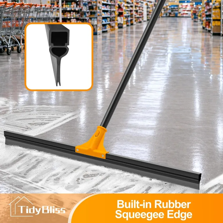 TidyBliss 30” Large Floor Squeegee Broom, Heavy Duty Rubber Foam Water Scraper, Epoxy Wiper Mop with 58.3 inches Long Handle for Cleaning Concrete Pool Rug Garage Deck Shower Window Outdoor (Orange), photo 3