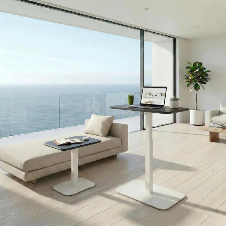 Elevance Height Adjustable Side Table, White Base, Walnut Top | Sofa Laptop Table for Couch & Bed | Small C-Shape End Table for Home or Office, photo 10