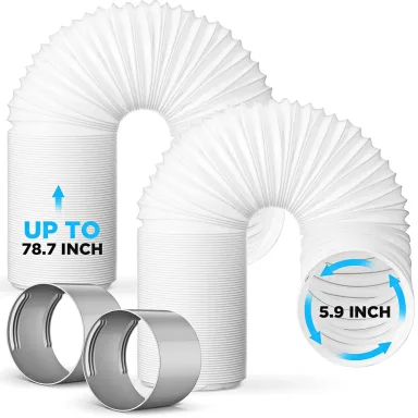 2 Set 78.7'' Length 5.9'' Portable Air Conditioner Hose with Coupler, Anti-clockwise Thread, Universal Flexible Ac Hose Extension with Tube Connector for Air Conditioner Vent