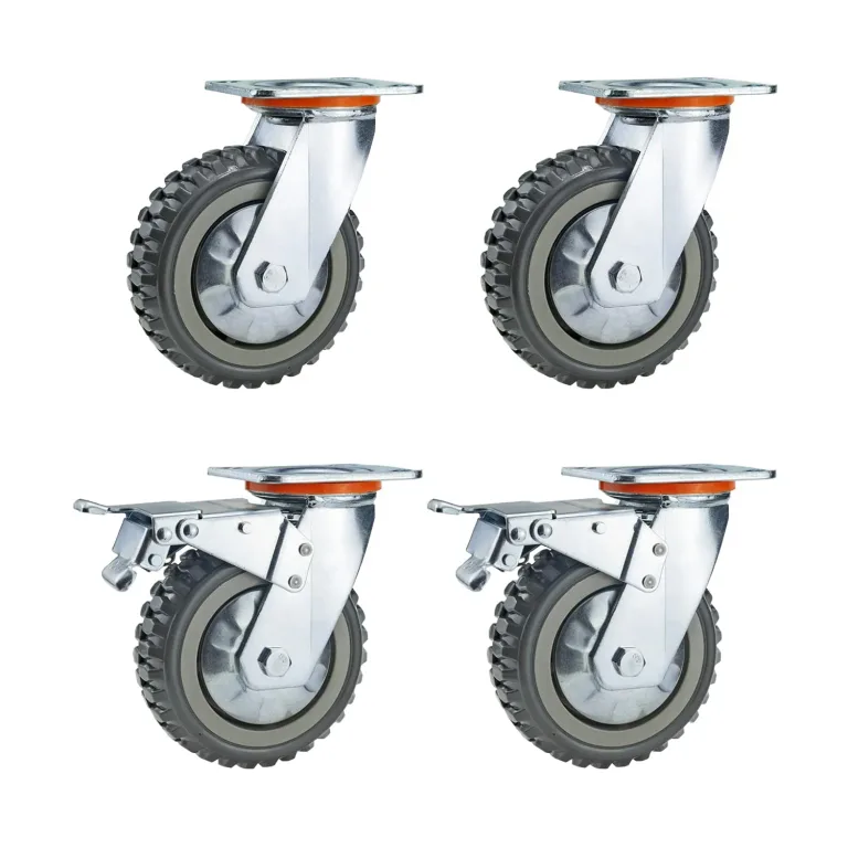 ITINA Heavy Duty Swivel Casters 6 inch 625Lbs Load Capacity/Item 360 Degree Rotation Plate Swivel Hard Rubber Casters Non-Slip with Locking Brakes(2 with Brakes& 2 Without), photo 1