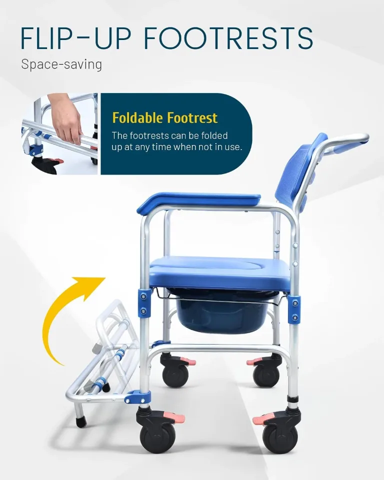 Bedside Commode Chair with Wheels, 3-1 Shower Wheelchair for Senior, photo 3