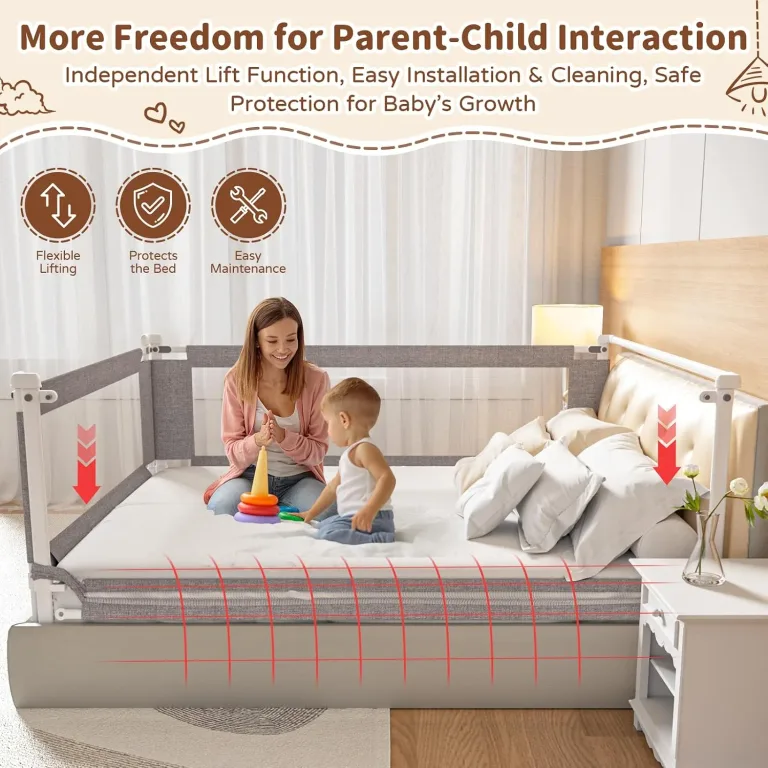 3-Piece Queen Size Bed Rail for Toddlers - Height Adjustable Baby Bed Rail Guard with Headboard Rod,Safety Bed Rails for Queen Size Bed with Child Lock(78.74x78.74x59Inch, photo 5