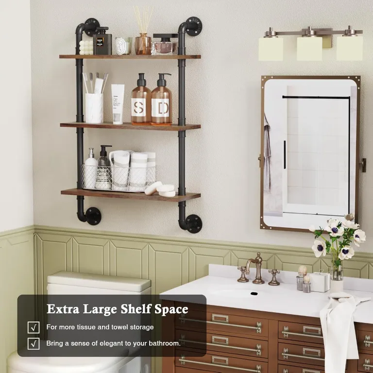 Merapi 3 Tier Rustic Floating Shelves Industrial Pipe Floating Shelf, photo 3