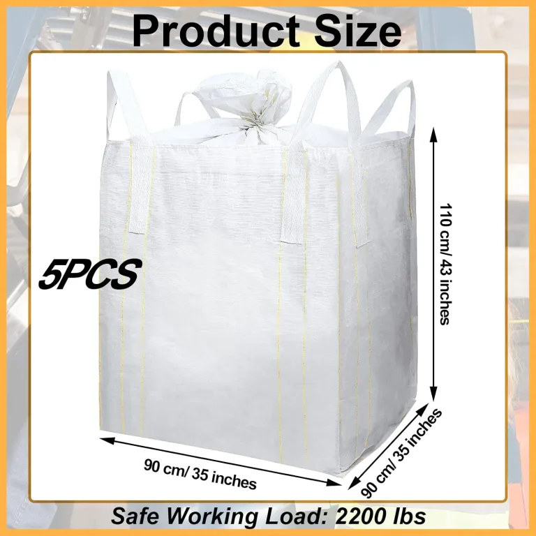5 Pack FIBC Bulk Bags 1 Ton Bag 35"L x 35"W x 43"H 2200lbs Swl Woven Polypropylene Sack Heavy Duty One Ton Sandbags Duffle Top Flat Bottom for Sand, Industrial, Produce, Fruit, Transport, photo 3