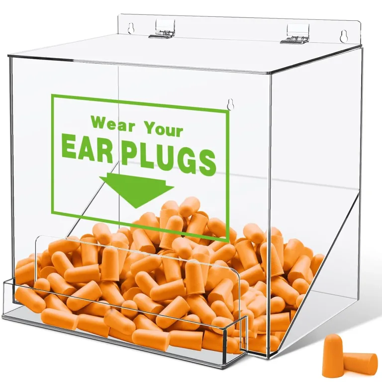 Vercraft 12'' x 13'' x 8'' Ear Plug Dispenser with Cover and Front Pocket Small Clear Acrylic Holder for Table Wall Mount Earplug Protection Industrial Factory Office School Nursery, Green, 1 Pcs, photo 1