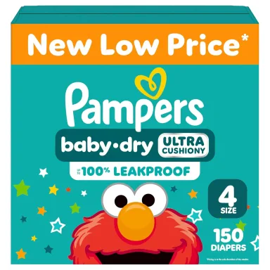 Pampers Diapers - Baby Dry - Size 4, 150 Count, Absorbent Disposable Infant Diaper (Packaging May Vary)