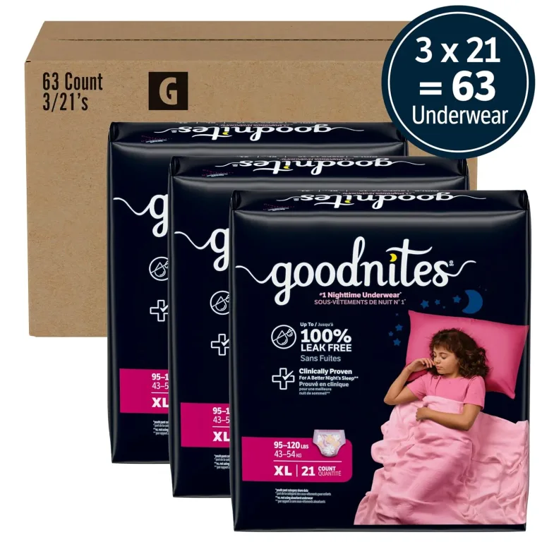 Goodnites Girls' Nighttime Bedwetting Underwear, Size Extra Large (95-120 lbs), 63 Ct (3 Packs of 21), Packaging May Vary, photo 2