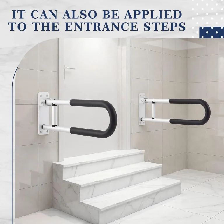 Zonon 2 Pack 23.6 Inch Handicap Grab Bars, Flip up Aluminium Alloy Toilet Safety Rails, Anti Slip with Paper Holder, Bathroom Support Rail for Elderly Disabled Pregnant (Anti-Slip Handle), photo 5