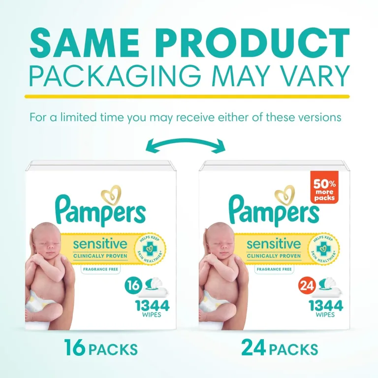 Pampers Sensitive Baby Wipes, Clinically Proven, Fragrance Free, Unscented, Water Based, Hypoallergenic, Multi-Use, Hand Wipes 1344 Wipes Total (24X Flip-Top Packs) [Packaging May Vary], photo 3