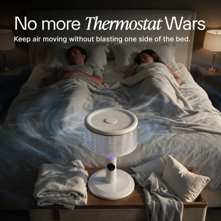Spin360 360 Fan, Height-Adjustable Floor & Table Fan with Aromatherapy Scent Pods, Whisper-Quiet, Touchscreen, 9 Speeds, Timer & Ambient Light for Bedroom, Living Room, Office (White), photo 5