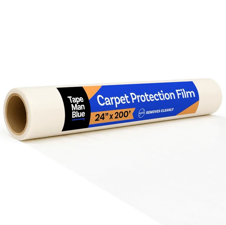 TapeManBlue Carpet Protection Film 24" x 200' roll, Self Adhesive Plastic Carpet Protector Film with Clean Removal & Easy Unwind, Durable Protection Tape to Shield Your Surface from Dirt and Spills, photo 1