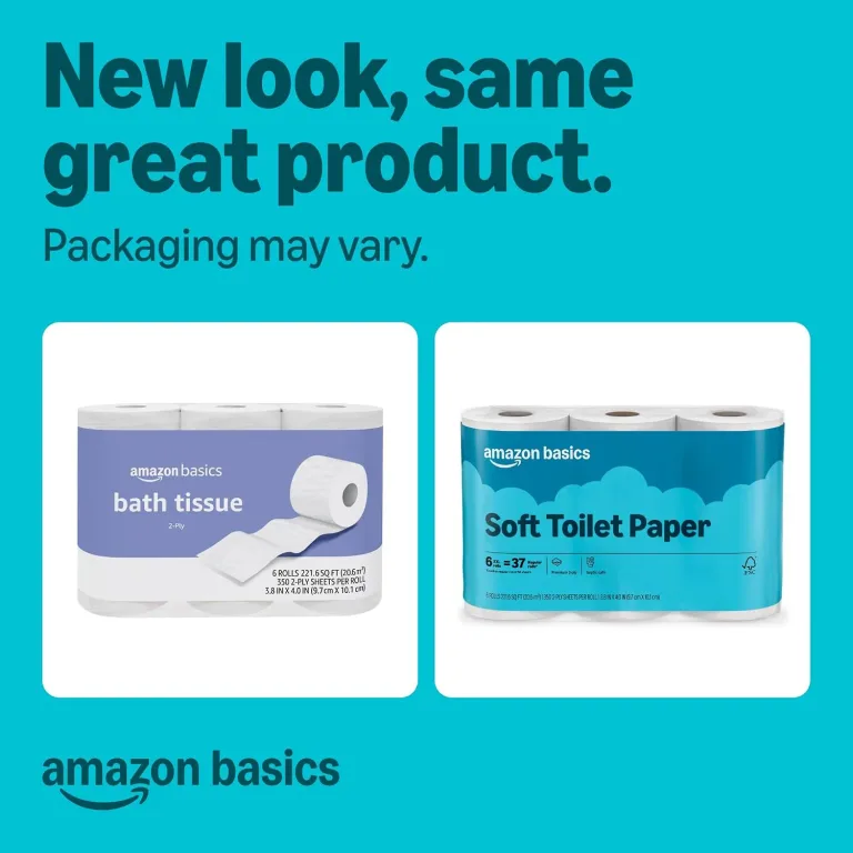 Amazon Basics 2-Ply Soft Toilet Paper, 30 Rolls (5 Packs of 6), 350 Sheets per Roll, Septic Safe, Equivalent to 185 Regular Rolls, photo 2