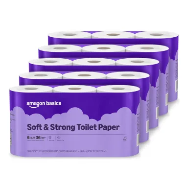Amazon Basics Soft and Strong 2-Ply Toilet Paper, 30 Ultra Rolls = 120 Regular Rolls, Unscented, 340 Sheet (5 Packs of 6), Packaging May Vary
