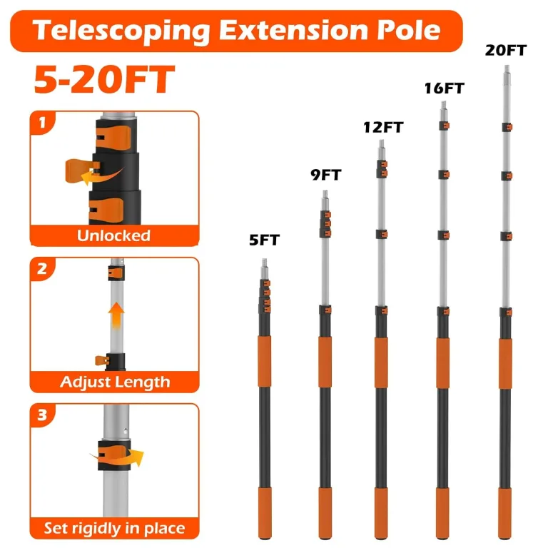 25FT Reach High Ceiling Duster Kits with 5-20FT Adjustable Pole - Includes Extra Long Duster, High Ceiling Duster, Rotatable Window Squeegee & Cobweb Duster for Ceiling Fans and Whole House Cleaning, photo 3
