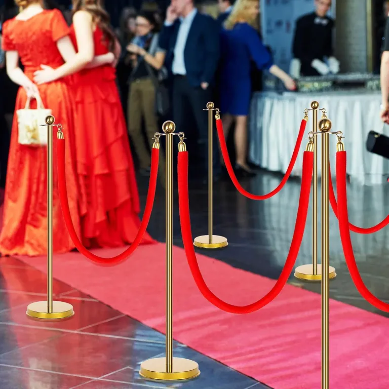 Woanger 8 Set Red Carpet Party Decorations 27.5 inch Lightweight Posts and Velvet Ropes for Red Carpet Night Movie Night Party Christmas Wedding Decoration, photo 5