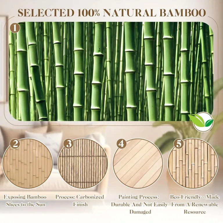 Juexica 3 Pcs Natural Bamboo Wall Panel for Interior Wall 48''x96'' Bamboo Covering Renewable Pole Wainscoting Room Divider Wrap Decor for Bedroom Living Room Kitchen Island Office (Light Carbonized), photo 3