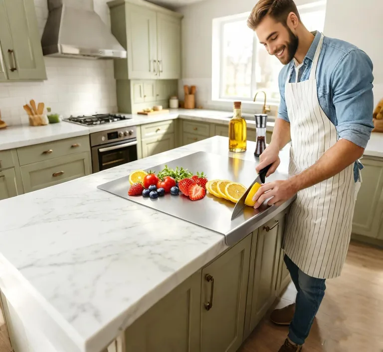 2PCS Large Stainless Steel Cutting Boards with Lip, Kneading Cutting Board Mats, Metal Cutting Board for Meat, Fruits, Vegetables, Bread, Baking, Non Adhesive (19.75" x 15.75", 15.75" x 11.5"), photo 4