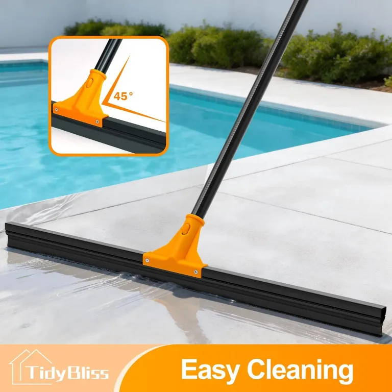 TidyBliss 30” Large Floor Squeegee Broom, Heavy Duty Rubber Foam Water Scraper, Epoxy Wiper Mop with 58.3 inches Long Handle for Cleaning Concrete Pool Rug Garage Deck Shower Window Outdoor (Orange), photo 4