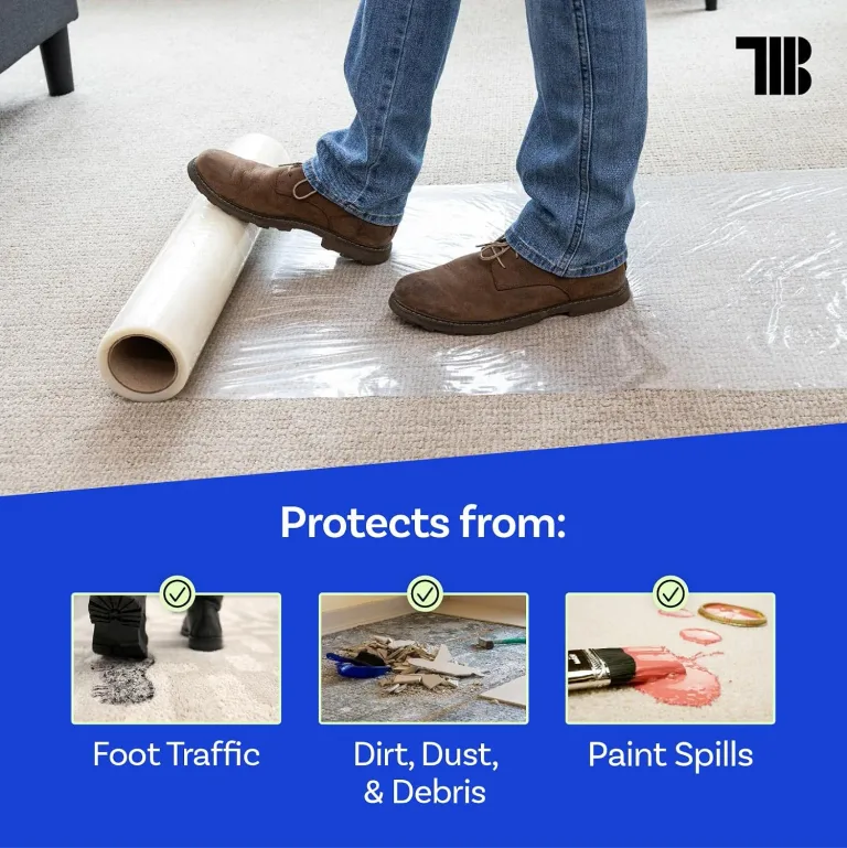 TapeManBlue Carpet Protection Film 24" x 200' roll, Self Adhesive Plastic Carpet Protector Film with Clean Removal & Easy Unwind, Durable Protection Tape to Shield Your Surface from Dirt and Spills, photo 4