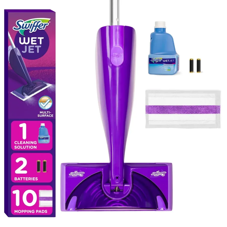 Swiffer WetJet Hardwood and Floor Spray Mop Cleaner Starter Kit, Includes: 1 Power Mop, 10 Pads, Cleaning Solution, Batteries, photo 1