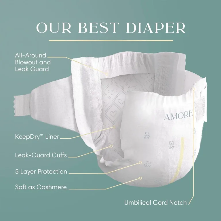 Pampers Amore, Size 1 (8-14 lbs), 198 Count, Our Best Diaper – Hypoallergenic & Fragrance Free, Up to 100% Leakproof, Soft as Cashmere, photo 2