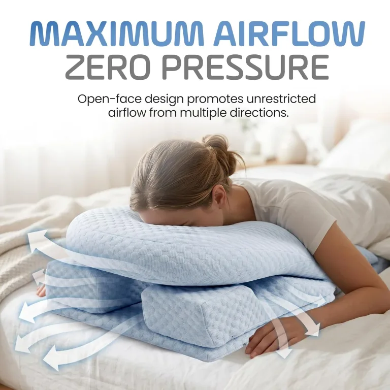 Cooling Fabric Adjustable Massage Pillow Face Down,Post Surgery Recovery: Eye/Vitrectomy/BBL,Stomach/Face Down Sleeping,3-Vent Design,Maximum Airflow,Washable Pillow Guards,Storage Bag, photo 2