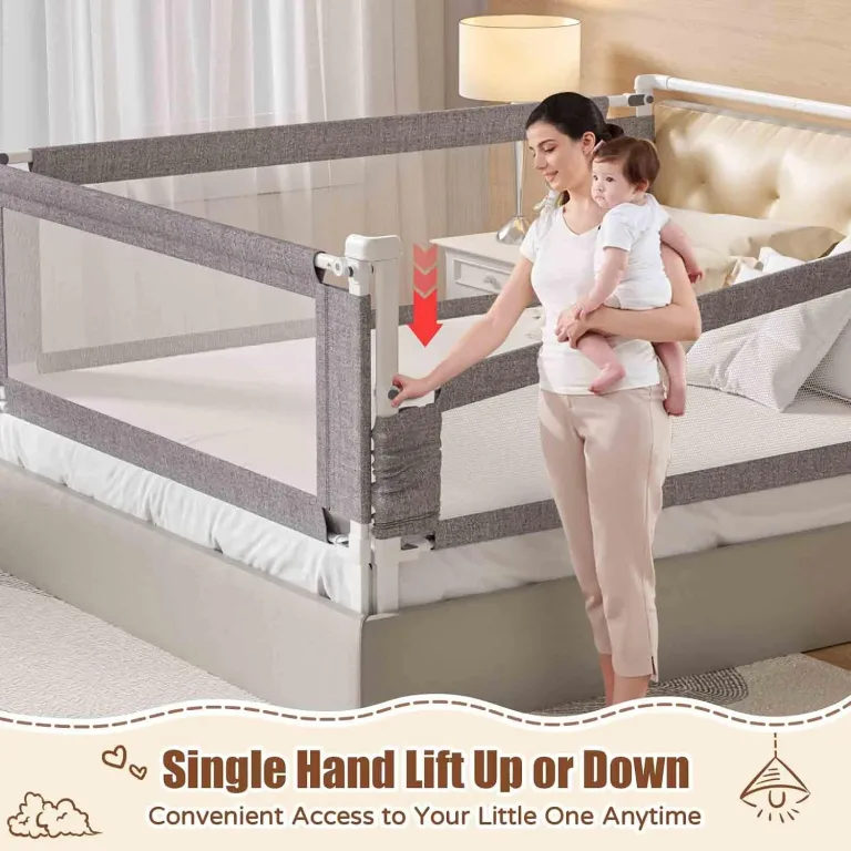3-Piece Califormia King Size Bed Rail for Toddlers - Height Adjustable Baby Bed Rail Guard with Headboard Rod,Safety Bed Rails for Cal King Size Bed with Child Lock(70.8x82.7 x82.7Inch, photo 3