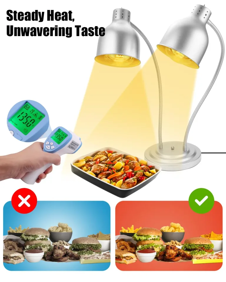 Food Heat Lamp, Heating Lamp with Flexible Arm, 250W Bulb x 3-5000 Hours Rated, Commercial Food Warmers for Buffet, Parties, Fast Food, (Sliver), photo 3