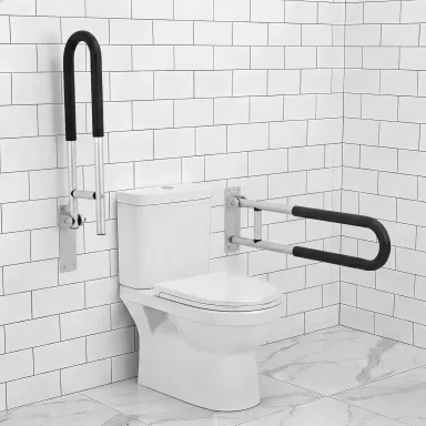 Zonon 2 Pack 23.6 Inch Handicap Grab Bars, Flip up Aluminium Alloy Toilet Safety Rails, Anti Slip with Paper Holder, Bathroom Support Rail for Elderly Disabled Pregnant (Anti-Slip Handle)