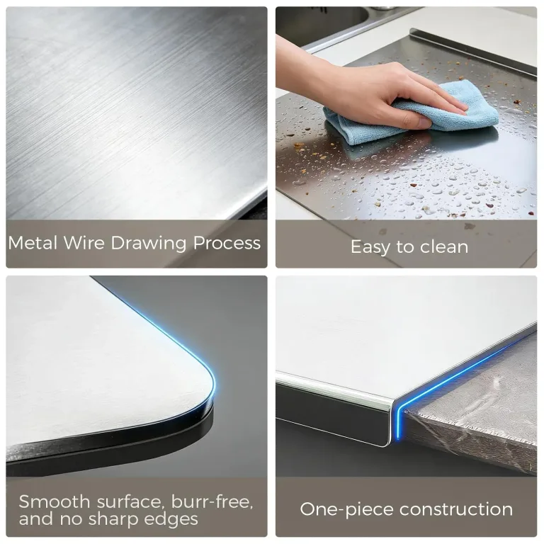2PCS Large Stainless Steel Cutting Boards with Lip, Kneading Cutting Board Mats, Metal Cutting Board for Meat, Fruits, Vegetables, Bread, Baking, Non Adhesive (19.75" x 15.75", 15.75" x 11.5"), photo 5