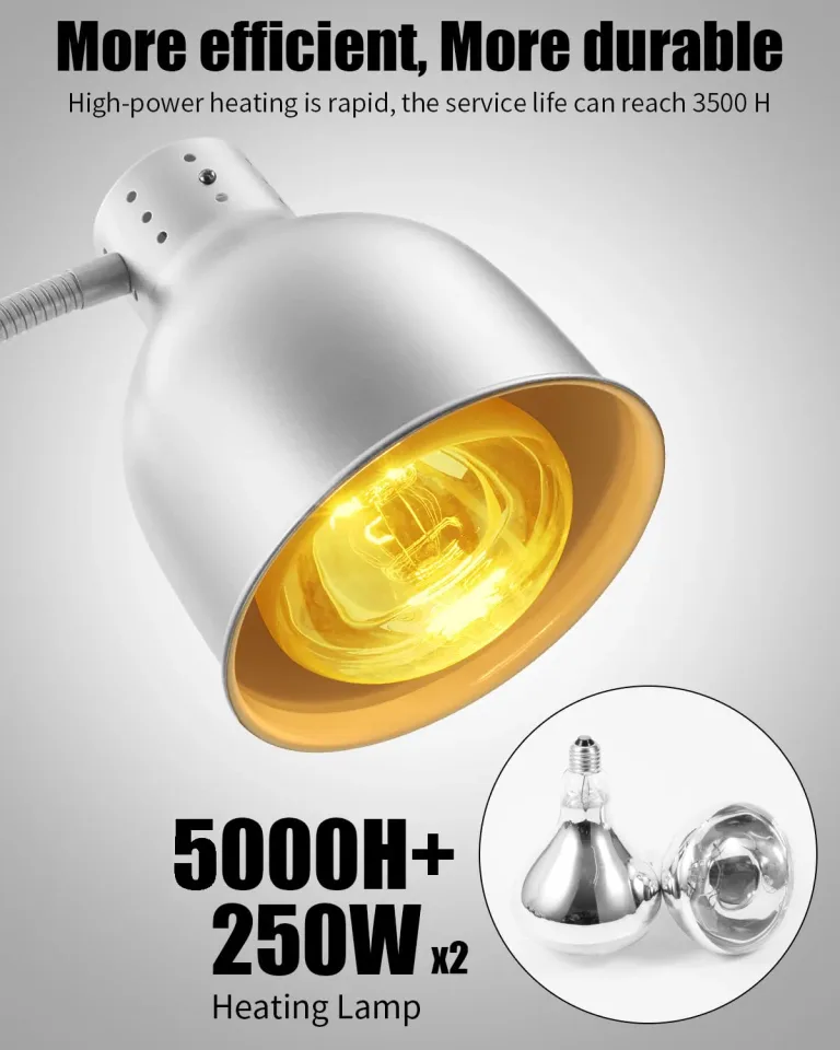 Food Heat Lamp, Heating Lamp with Flexible Arm, 250W Bulb x 3-5000 Hours Rated, Commercial Food Warmers for Buffet, Parties, Fast Food, (Sliver), photo 2