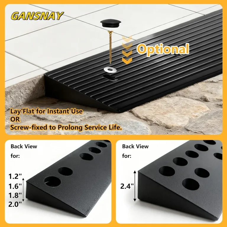 GANSNAY 1.2" Rise Threshold Ramp, Longer Ramp with Pre-Set Holes& Plugs, Solid Rubber 5,000lbs Capacity, Non-Slip& Cuttable Ramp for Doorways, Driveways, Warehouse, Patio, Shed- 1.2" Rise(39.3"×4.7"), photo 3