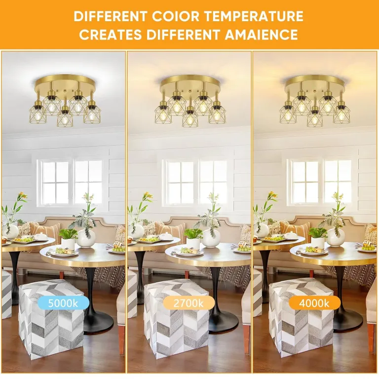 Baocuz 5-Light Semi Flush Mount Ceiling Light, Gold Kitchen Lighting Fixtures Ceiling with Metal Shade, Hallway Light Fixtures with Mini Cage for Entryway, Bedroom, Living Room, photo 4