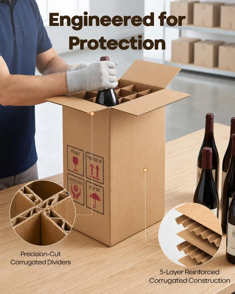 3 Pack Wine Bottle Moving Box, Wine Bottle Boxes for Moving, Wine Shipping Boxes with Dividers, Thickened Corrugated Paper Suitable for Moving Storage,Glassware and Wine Bottles, photo 5