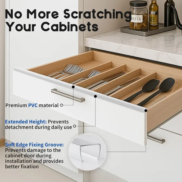 Cabinet Protector Edge Guard (Pack of 6), 24" Clear PVC Cabinet Edge Protectors for 3/4" Thick Kitchen Cabinets Doors – Slip-On No-Tool Sliding Installation, photo 5