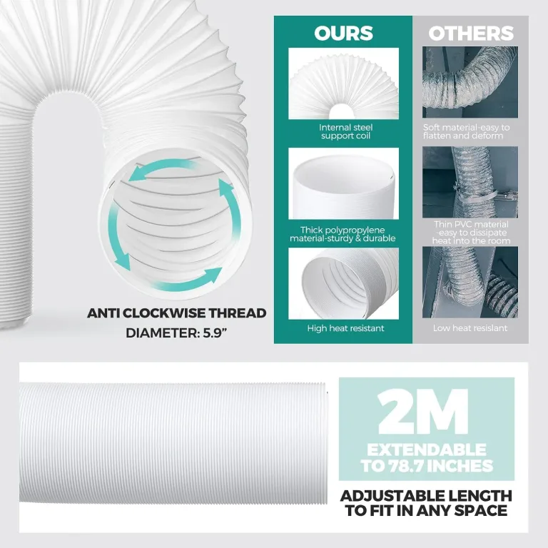 2 Set 78.7'' Length 5.9'' Portable Air Conditioner Hose with Coupler, Anti-clockwise Thread, Universal Flexible Ac Hose Extension with Tube Connector for Air Conditioner Vent, photo 2