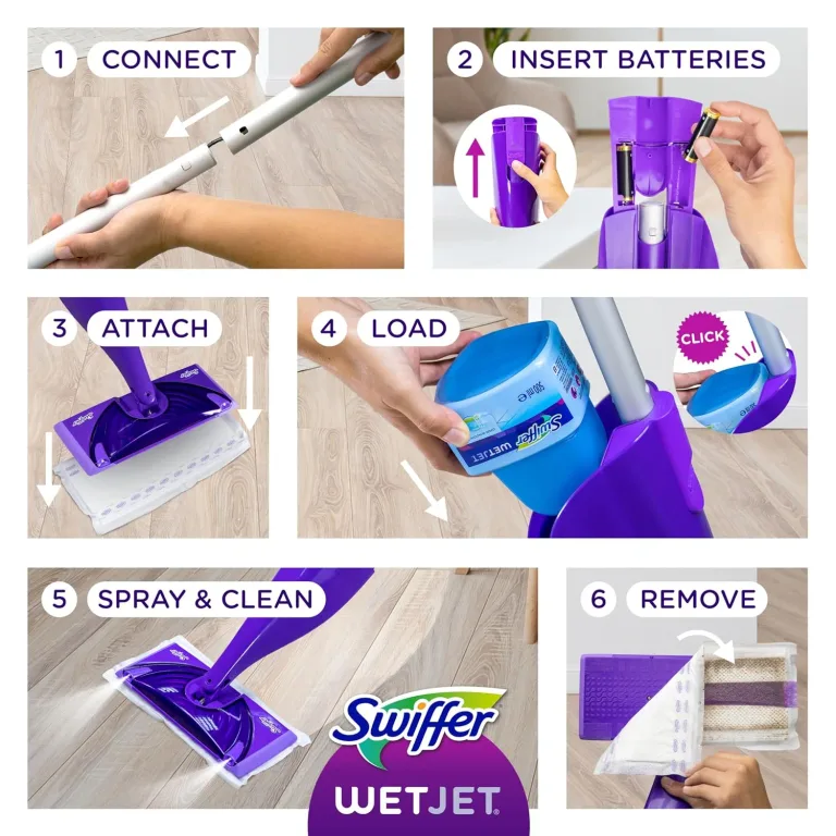 Swiffer WetJet Hardwood and Floor Spray Mop Cleaner Starter Kit, Includes: 1 Power Mop, 10 Pads, Cleaning Solution, Batteries, photo 5