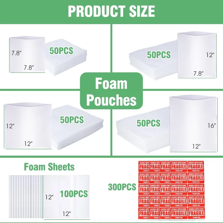 600Pcs Dish Packing Supplies for Moving, 300 Cushion Foam Wrap Pouches & Sheets 4 Sizes (16x12", 12x12", 12x7.8", 7.8x7.8") with 300 Fragile Stickers Plate Packing Sleeves for Fragile Shipping Storage, photo 2