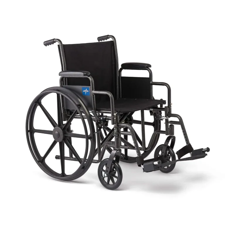 Medline Comfortable Folding Wheelchair with Swing-Back Desk-Length Arms and Swing-Away Footrests, 20”W x 16”D Seat, photo 1