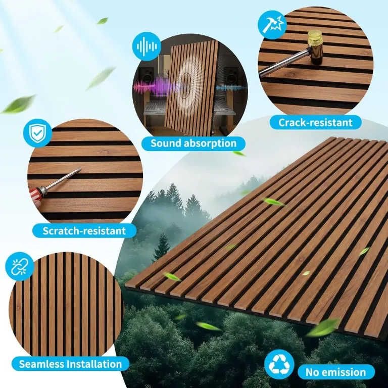 Art3d 47 x 23.6 Inch Acoustic Wood Slat Design Wall Panel, 4-Pack, Chestnut, photo 3
