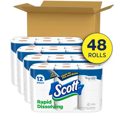 Scott Rapid-Dissolving Toilet Paper, 1 Ply, 48 Double Rolls, Septic-Safe, White