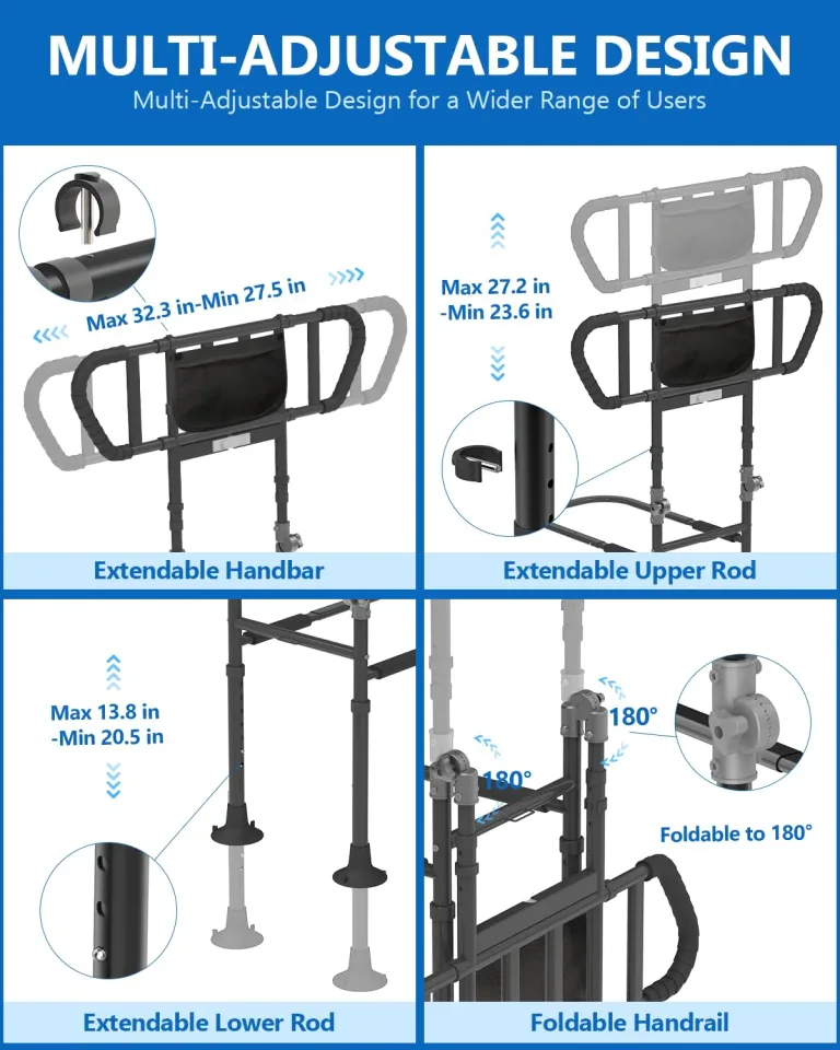 Bed Rails for Elderly Adults Seniors Adjustable Height Foldable Safety Rail with 400 Lbs Capacity Non-Slip Handle, Night Light, Fall Prevention Grab Bar for King Queen Full Twin Beds Black, photo 3