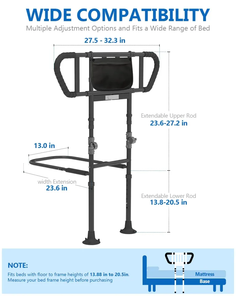 Bed Rails for Elderly Adults Seniors Adjustable Height Foldable Safety Rail with 400 Lbs Capacity Non-Slip Handle, Night Light, Fall Prevention Grab Bar for King Queen Full Twin Beds Black, photo 2
