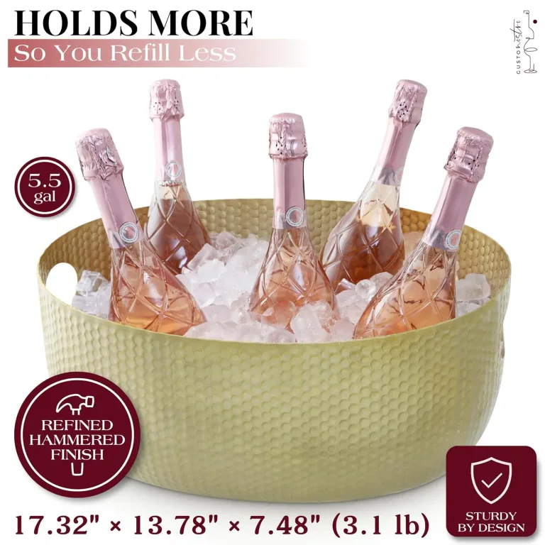 Gusto Nostro Large Beverage Tub for Parties - Metal Tub for Wine Bottles,Champagne,Beers - High Capacity Ice Bucket for Drinks - Extra Large Ice Buckets for Parties (22 qt) Outdoor Party Drink Bucket, photo 2