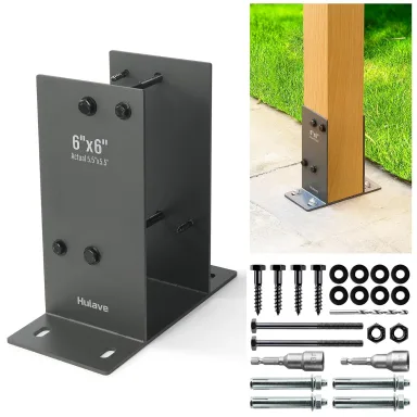 Hulave 2Pack Stainless Steel 6 x 6 (Actual: 5.5" x 5.5") Post Base, Suitable for Terrace Railing, Fence, Gazebo, Porch, etc Concrete Support Anchor Base Post Anchor Bracket (Dark Gray)